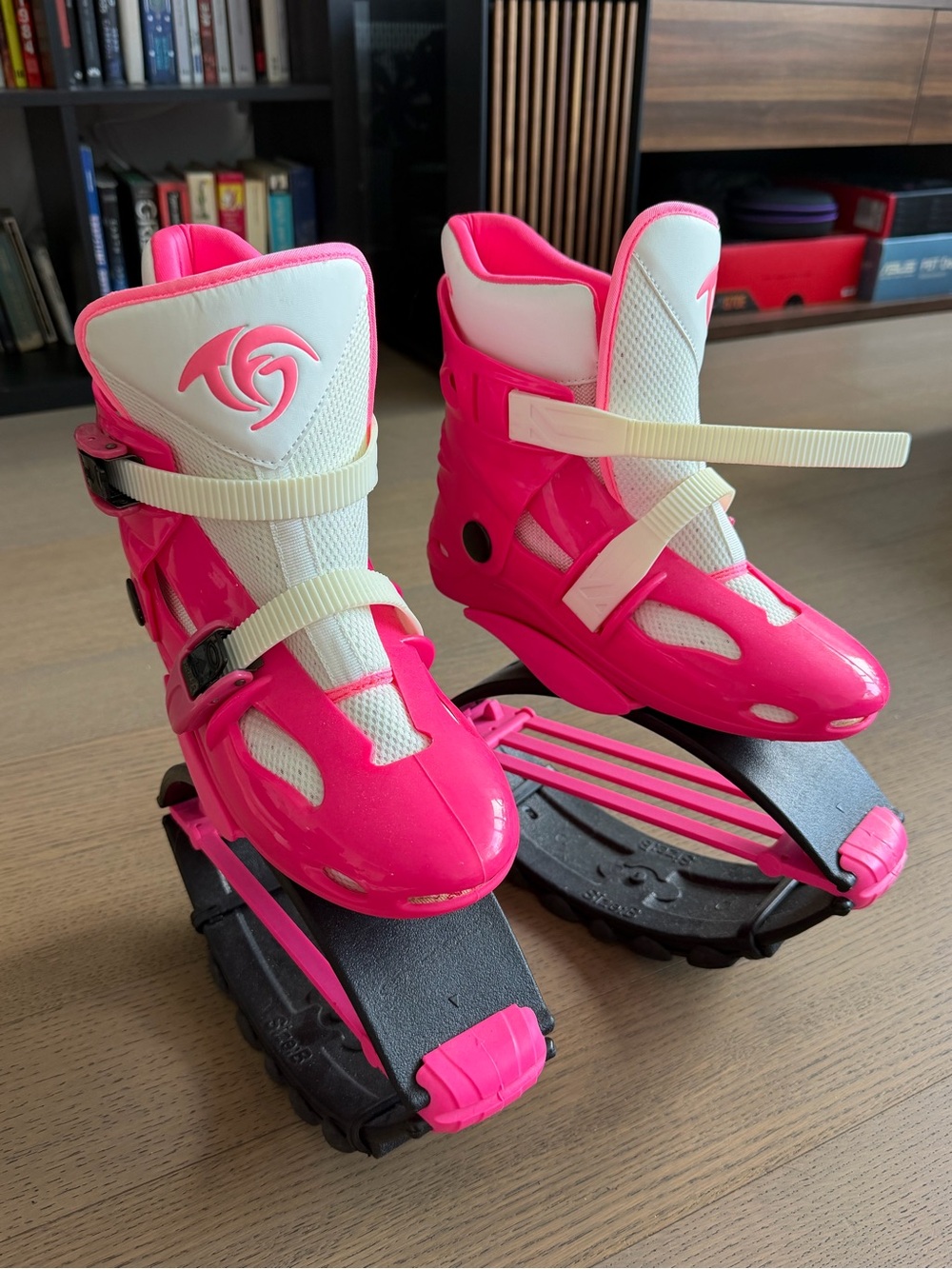 Women Bright Pink Jump Skates with White Straps by TFan Jump